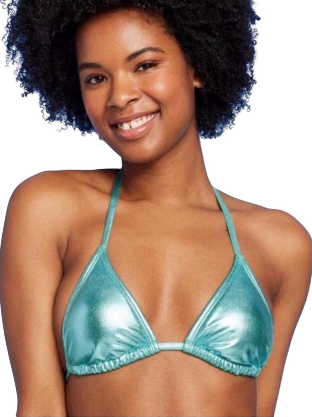 Wild Fable Metallic Triangle Bikini Top - Size Large - Teal Foil